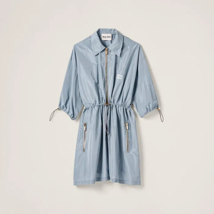 Women Dresses Miu Miu Technical Silk Minidress Astral Blue