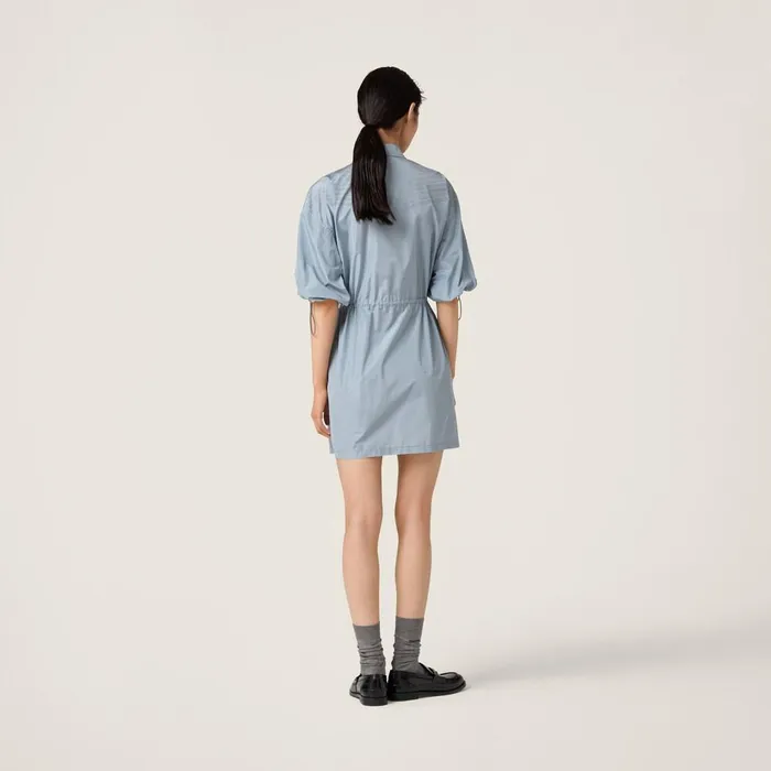 Women Dresses Miu Miu Technical Silk Minidress Astral Blue Women Dresses Miu Miu Technical Silk Minidress Astral Blue