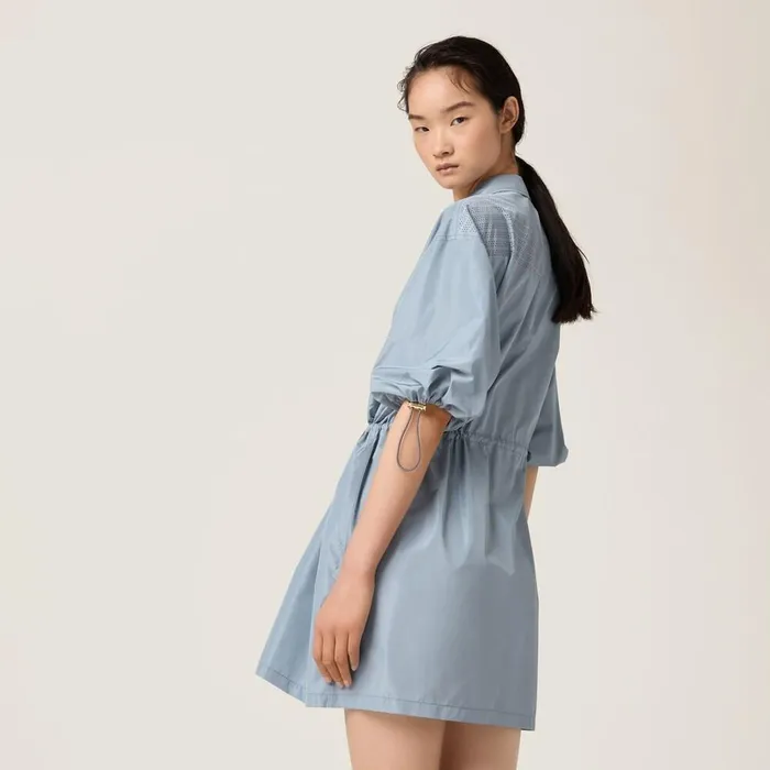 Women Dresses Miu Miu Technical Silk Minidress Astral Blue Women Dresses Miu Miu Technical Silk Minidress Astral Blue