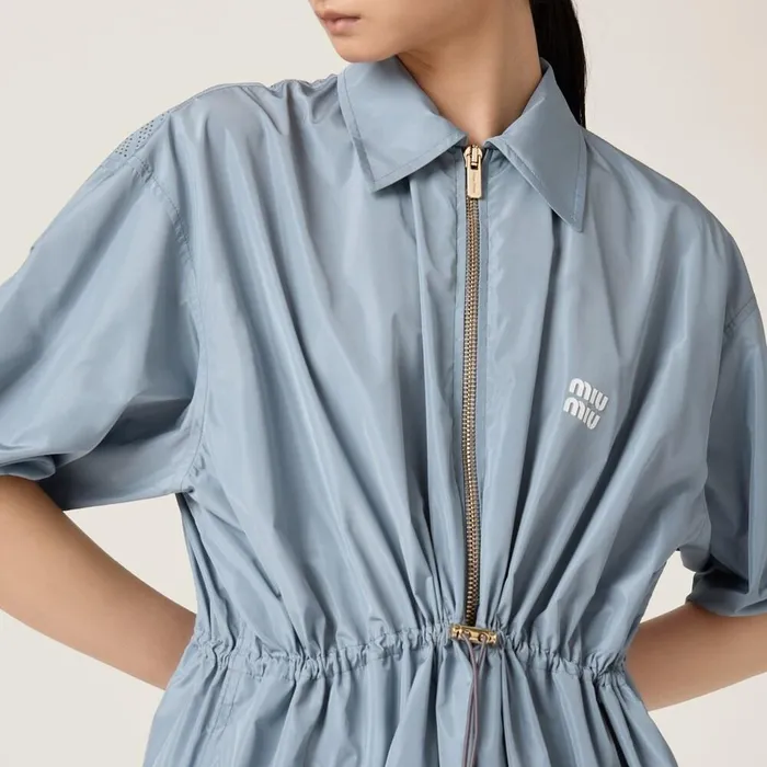 Women Dresses Miu Miu Technical Silk Minidress Astral Blue Women Dresses Miu Miu Technical Silk Minidress Astral Blue