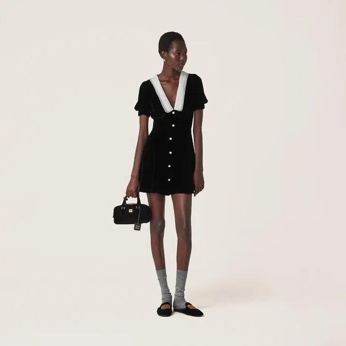 Women Dresses Miu Miu Velvet Minidress Black Women Dresses Miu Miu Velvet Minidress Black