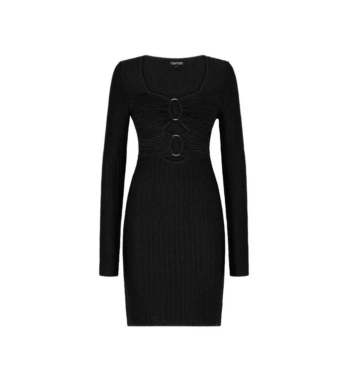 Women Dresses Tom Ford Metallic Wool Heart Neck Mini Dress Black