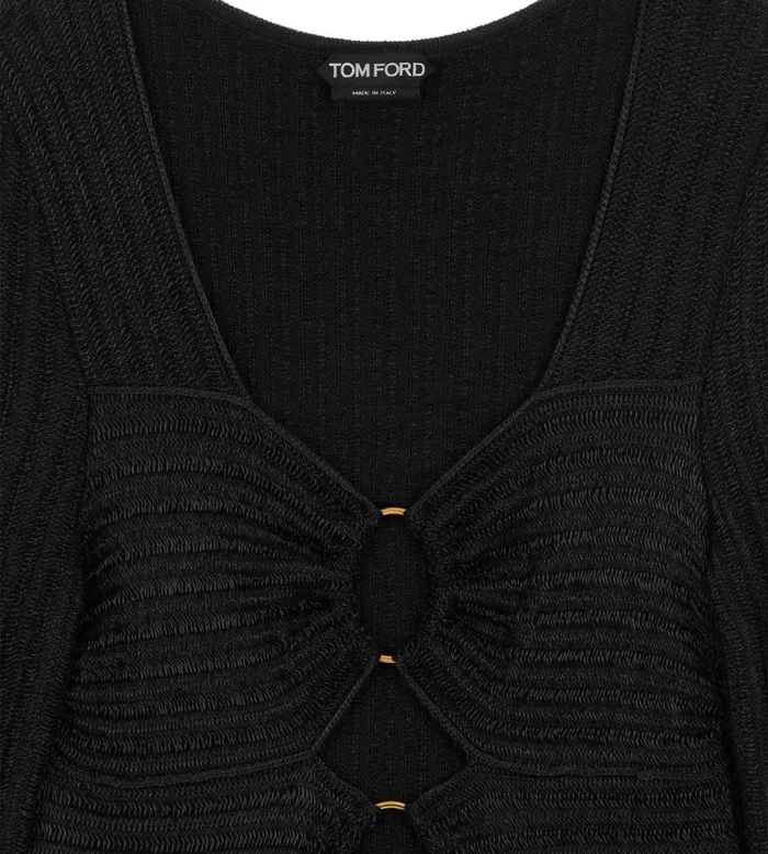 Women Dresses Tom Ford Metallic Wool Heart Neck Mini Dress Black Women Dresses Tom Ford Metallic Wool Heart Neck Mini Dress Black