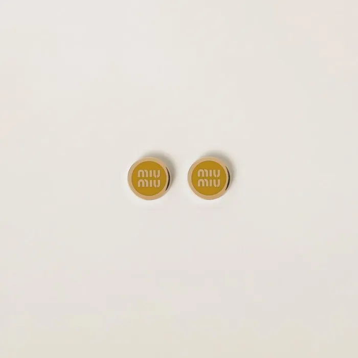 Women Earrings Miu Miu Enameled Metal Earrings Pomegranate Yellow