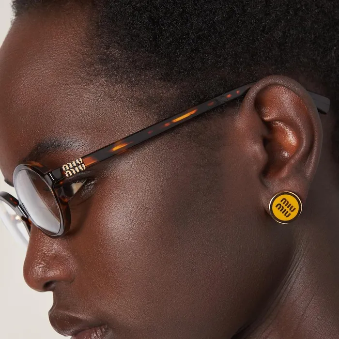 Women Earrings Miu Miu Enameled Metal Earrings Pomegranate Yellow Women Earrings Miu Miu Enameled Metal Earrings Pomegranate Yellow
