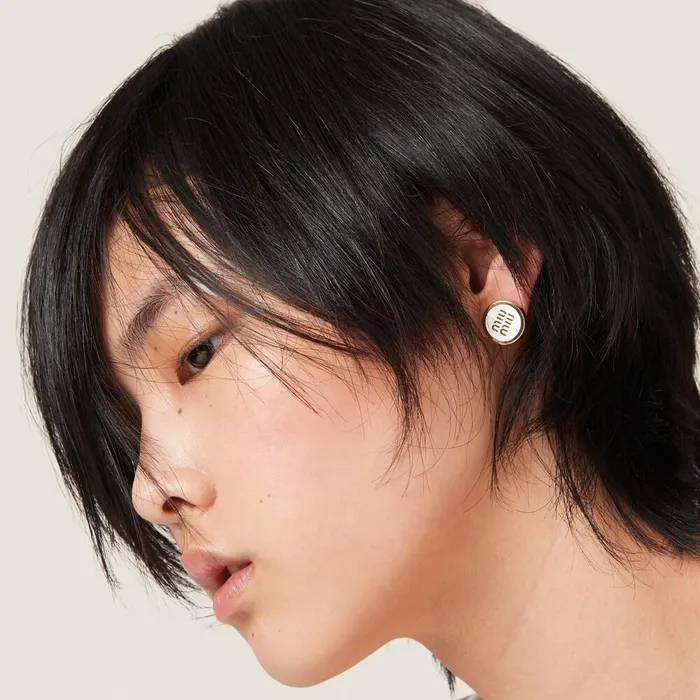Women Earrings Miu Miu Enameled Metal Earrings White Women Earrings Miu Miu Enameled Metal Earrings White
