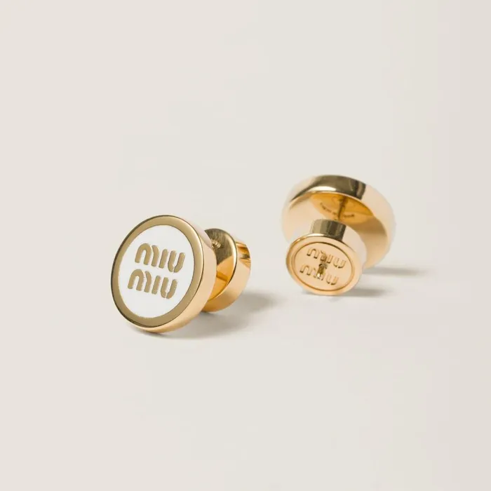 Women Earrings Miu Miu Enameled Metal Earrings White Women Earrings Miu Miu Enameled Metal Earrings White