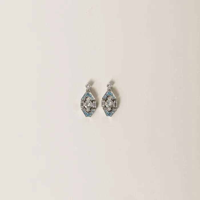 Women Earrings Miu Miu Metal Earrings With Crystals Aquamarine