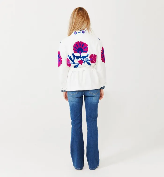 Women Embroidered Kimono Jacket 8211 Ecru Print Promod Jackets Women Embroidered Kimono Jacket 8211 Ecru Print Promod Jackets