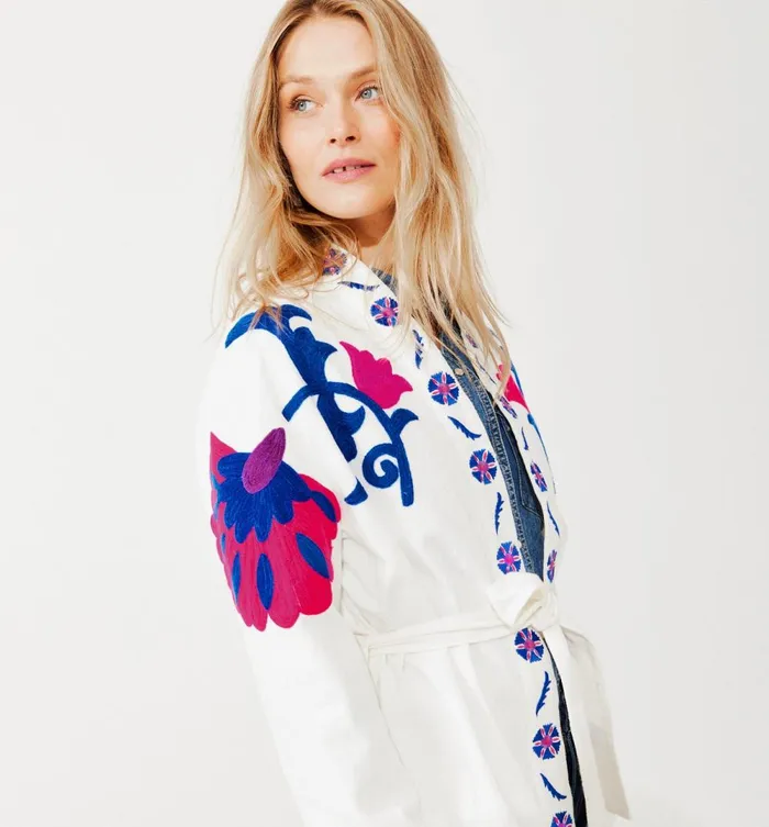 Women Embroidered Kimono Jacket 8211 Ecru Print Promod Jackets Women Embroidered Kimono Jacket 8211 Ecru Print Promod Jackets