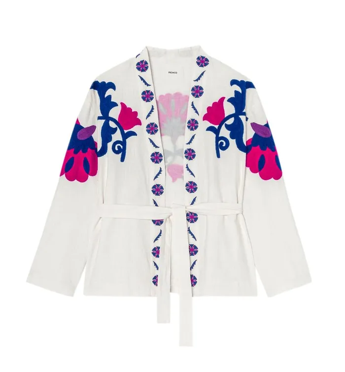 Women Embroidered Kimono Jacket 8211 Ecru Print Promod Jackets Women Embroidered Kimono Jacket 8211 Ecru Print Promod Jackets