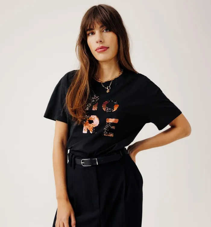Women Embroidered Sequinned Top 8211 Black Print Promod Tops