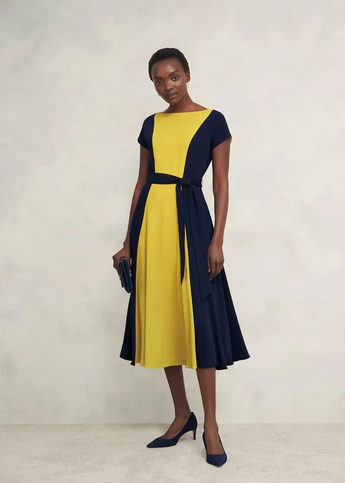Women Emery Tie Belted Dress Navy Yellow Hobbs Dresses and Jumpsuits