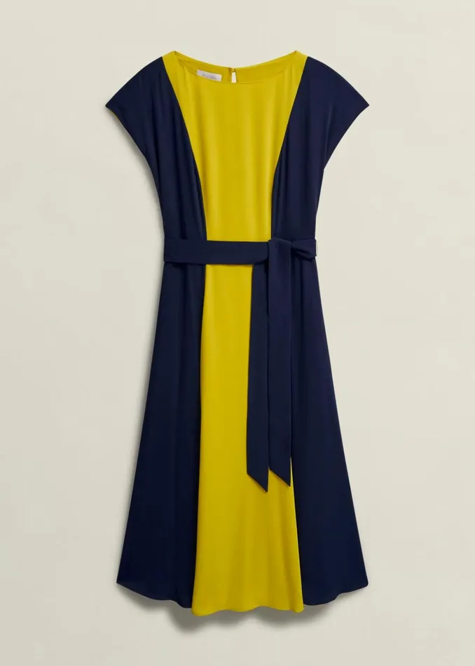 Women Emery Tie Belted Dress Navy Yellow Hobbs Dresses and Jumpsuits