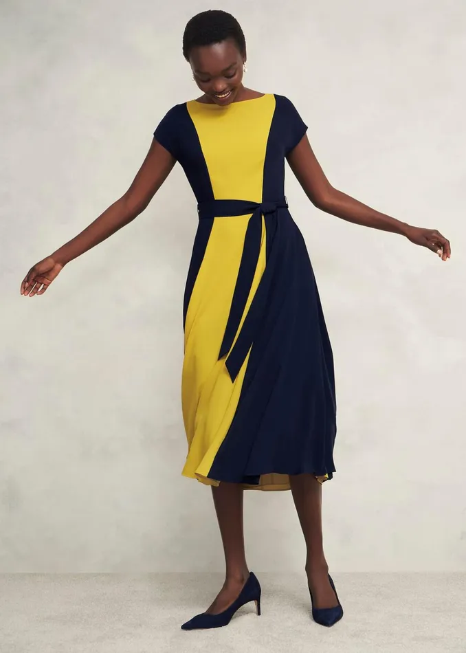 Women Emery Tie Belted Dress Navy Yellow Hobbs Dresses and Jumpsuits