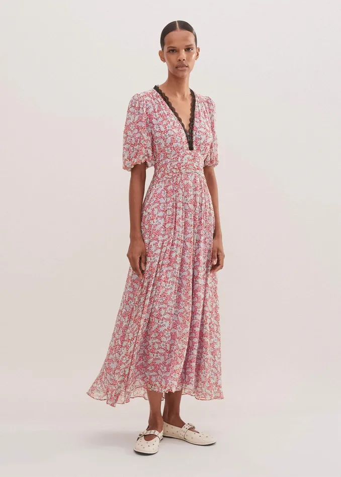 Women Evening Primrose Print Lace Maxi Dress Poppy Redlight Creammulti MEEM