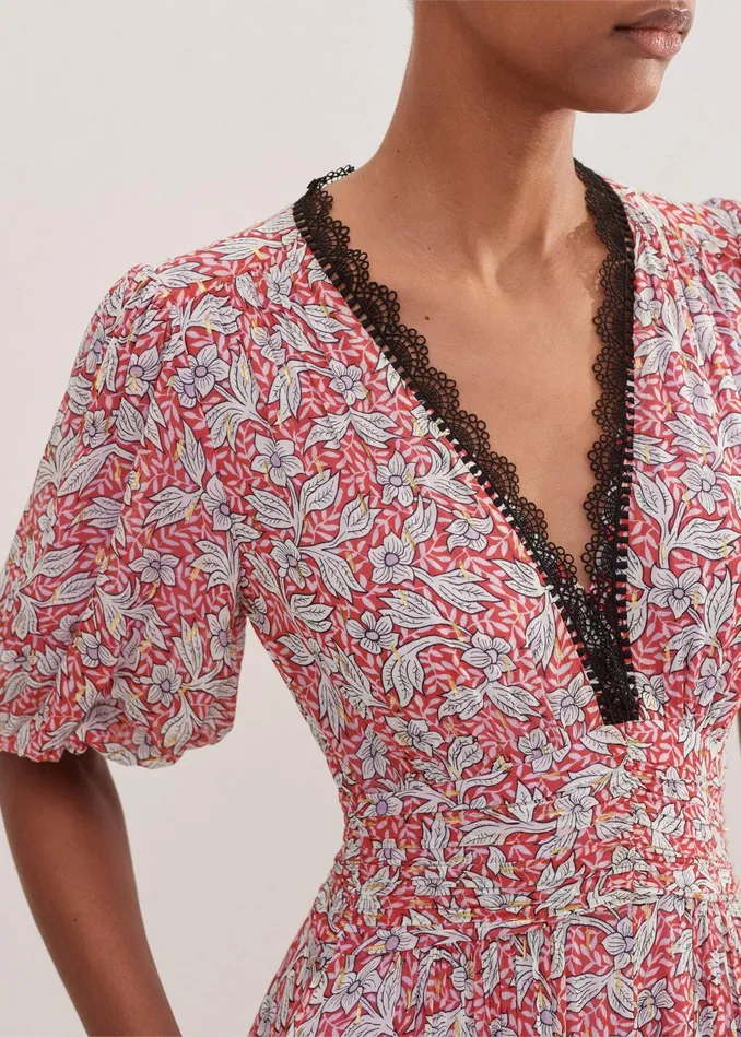 Women Evening Primrose Print Lace Maxi Dress Poppy Redlight Creammulti MEEM