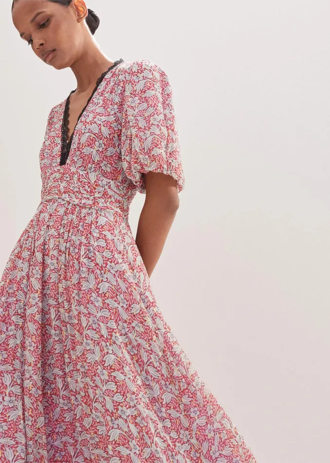 Women Evening Primrose Print Lace Maxi Dress Poppy Redlight Creammulti MEEM