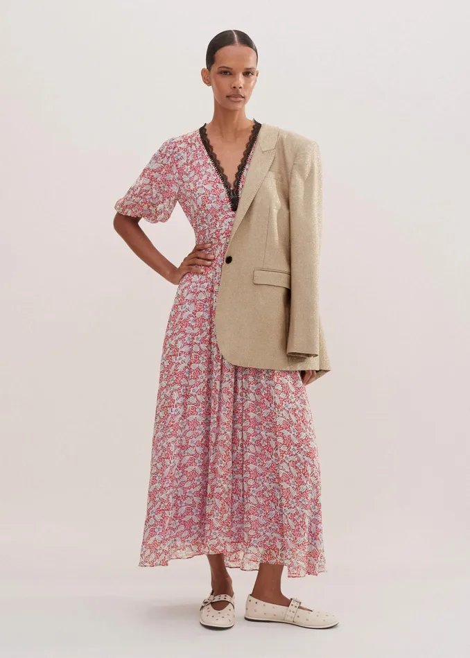 Women Evening Primrose Print Lace Maxi Dress Poppy Redlight Creammulti MEEM