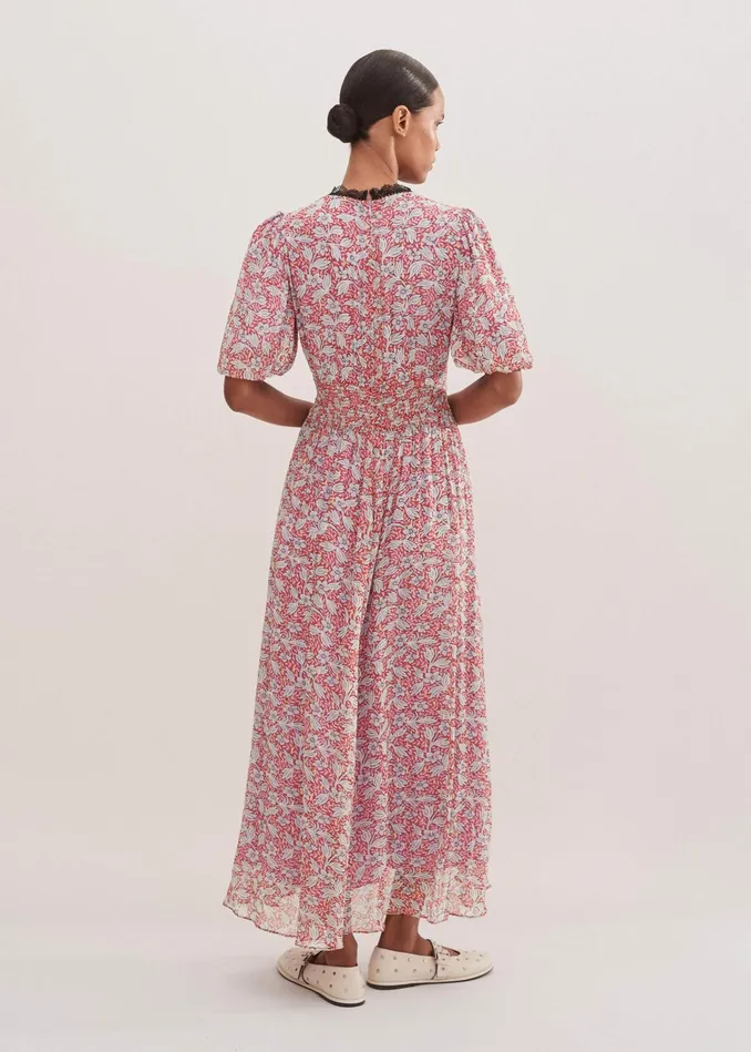 Women Evening Primrose Print Lace Maxi Dress Poppy Redlight Creammulti MEEM