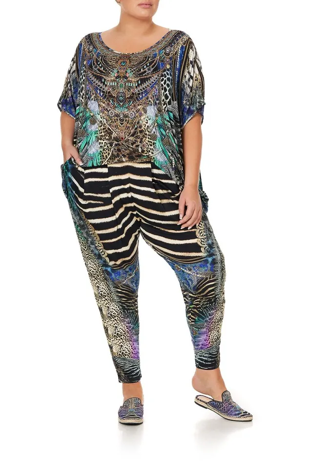 Women Extended Sizes Camilla Harem Pants With Front Pleats Animal Army