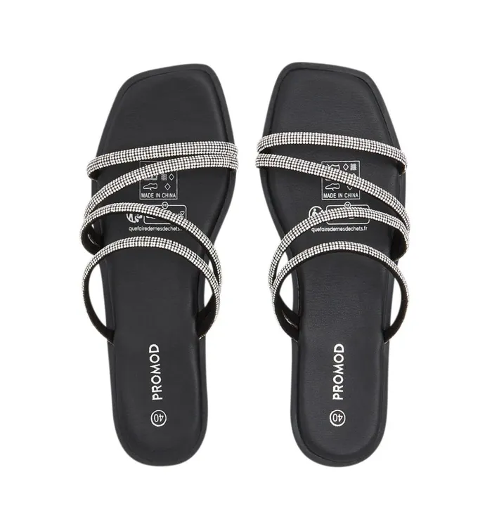 Women Flat Strass Mules 8211 Black Promod Shoes Women Flat Strass Mules 8211 Black Promod Shoes