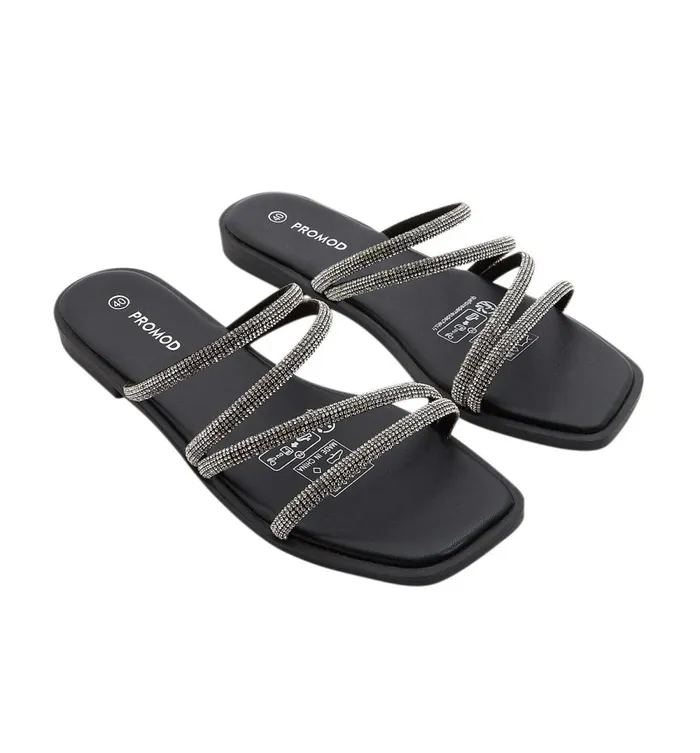 Women Flat Strass Mules 8211 Black Promod Shoes Women Flat Strass Mules 8211 Black Promod Shoes