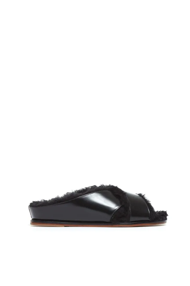 Women Flats Gabriela Hearst Ellington Slide With Wool Fur
