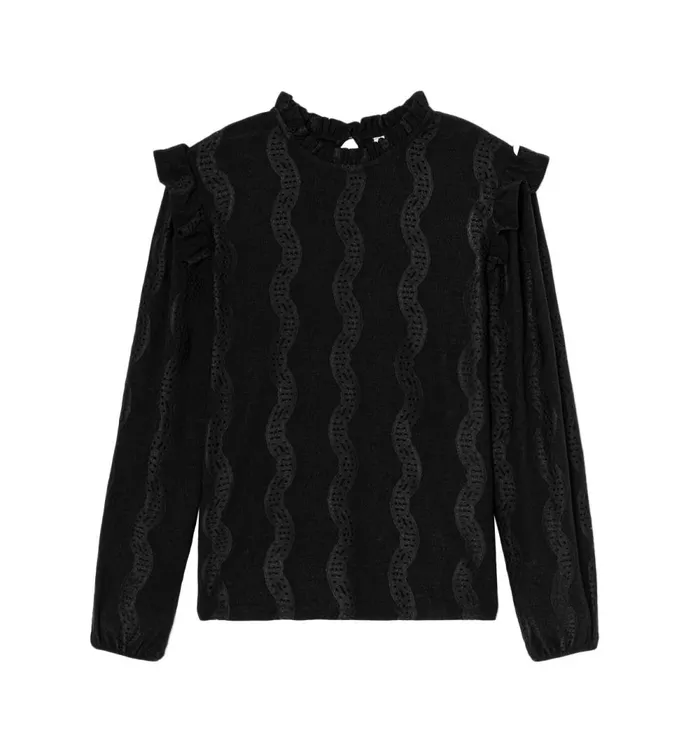Women Frilly Neckline Top 8211 Black Promod Tops Women Frilly Neckline Top 8211 Black Promod Tops