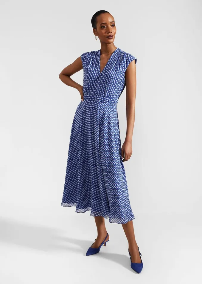 Women Hailey Midi Dress Blue Multi Hobbs Dresses and Jumpsuits