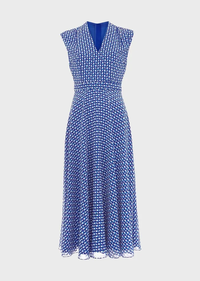 Women Hailey Midi Dress Blue Multi Hobbs Dresses and Jumpsuits