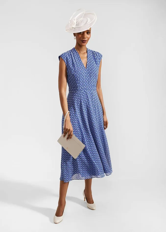 Women Hailey Midi Dress Blue Multi Hobbs Dresses and Jumpsuits