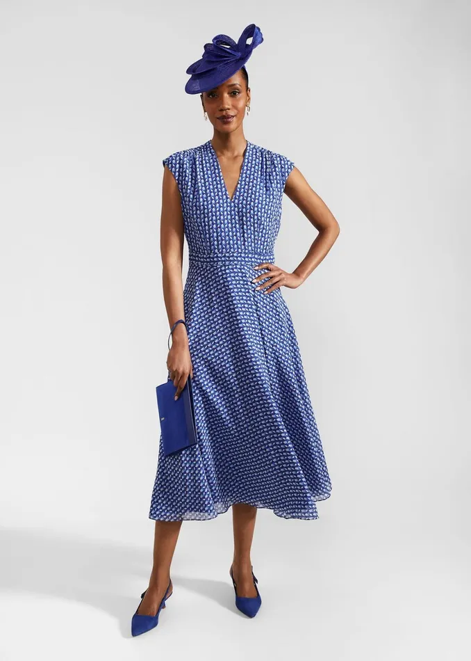 Women Hailey Midi Dress Blue Multi Hobbs Dresses and Jumpsuits