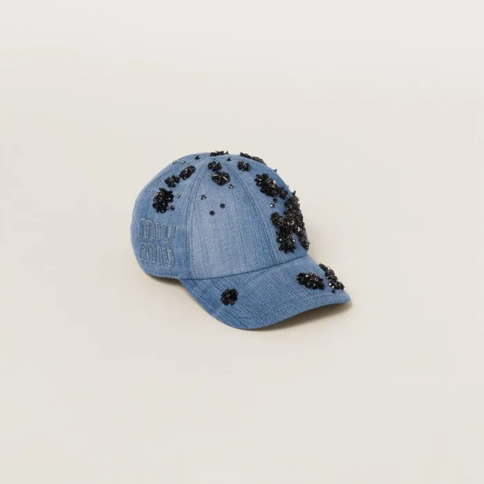 Women Hats And Gloves Miu Miu Denim Baseball Cap Blueblack