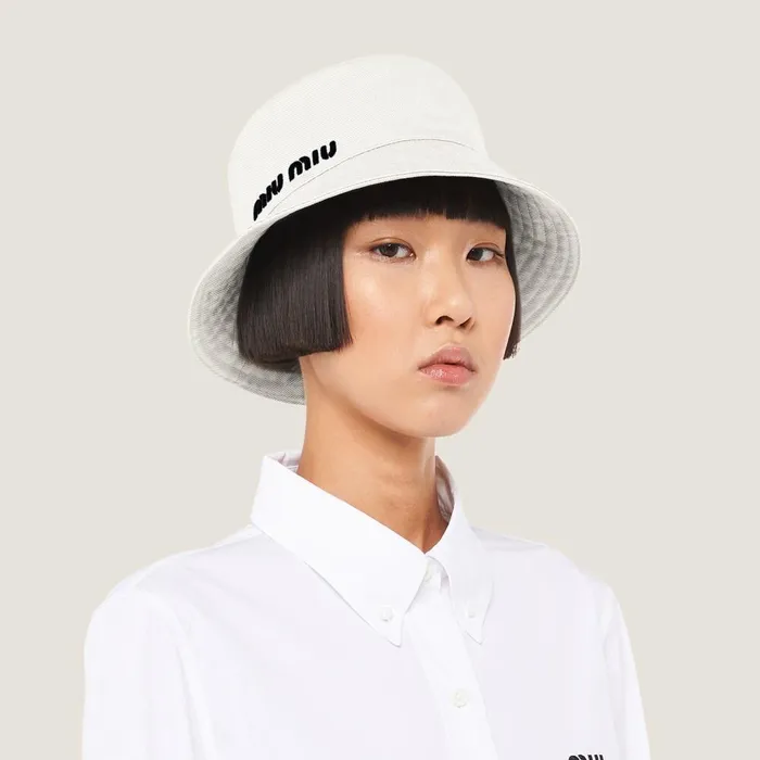 Women Hats And Gloves Miu Miu Drill Bucket Hat Whiteblack Women Hats And Gloves Miu Miu Drill Bucket Hat Whiteblack