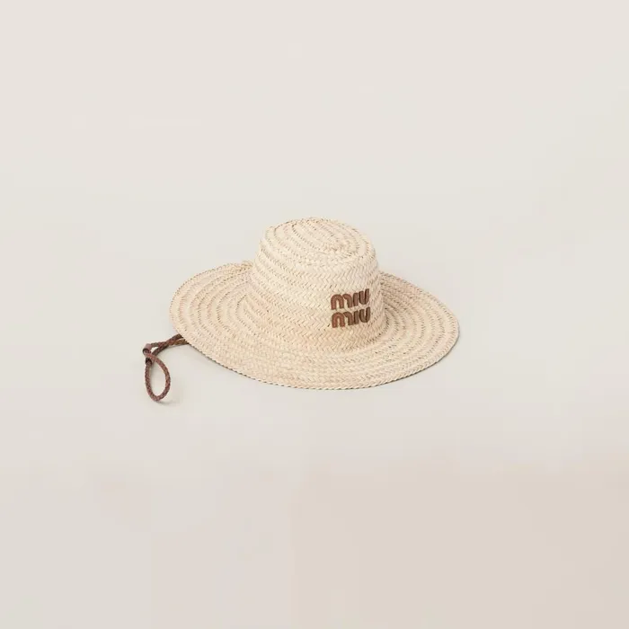 Women Hats And Gloves Miu Miu Palmetto Hat Beigecognac