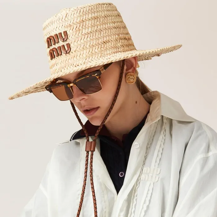 Women Hats And Gloves Miu Miu Palmetto Hat Beigecognac Women Hats And Gloves Miu Miu Palmetto Hat Beigecognac