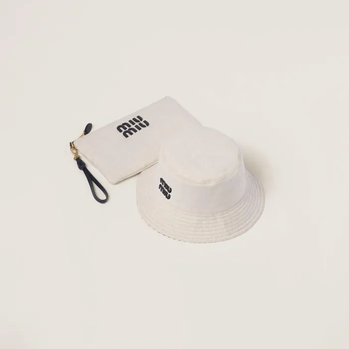 Women Hats And Gloves Miu Miu Reversible Hat With Pouch Beigebaltic Blue