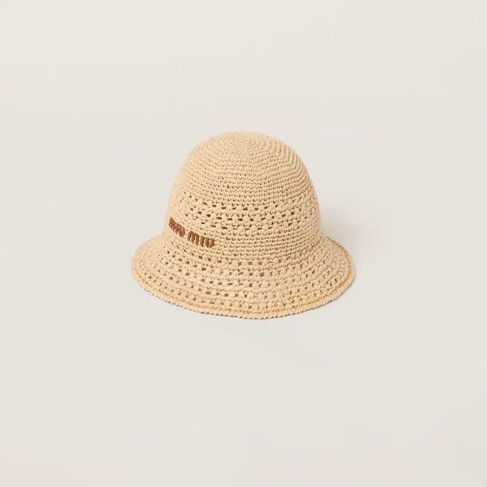 Women Hats And Gloves Miu Miu Woven Fabric Hat Beigecognac