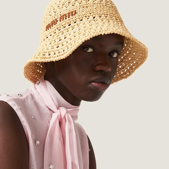Women Hats And Gloves Miu Miu Woven Fabric Hat Beigecognac Women Hats And Gloves Miu Miu Woven Fabric Hat Beigecognac