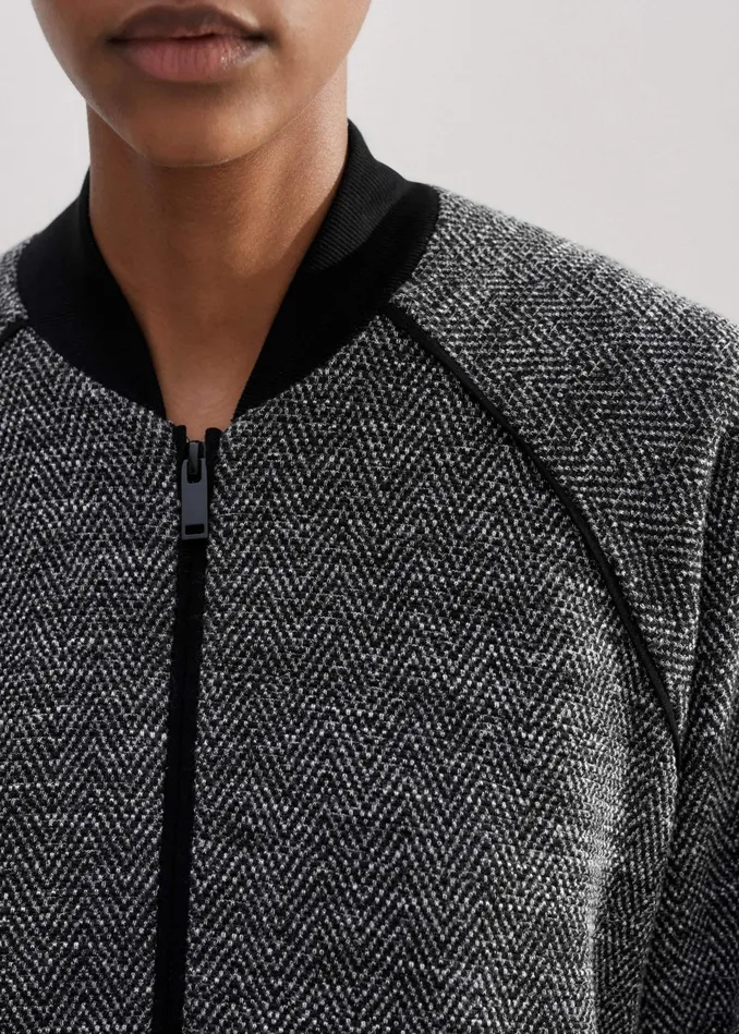 Women Herringbone Jacquard Jersey Bomber Blackwhite MEEM