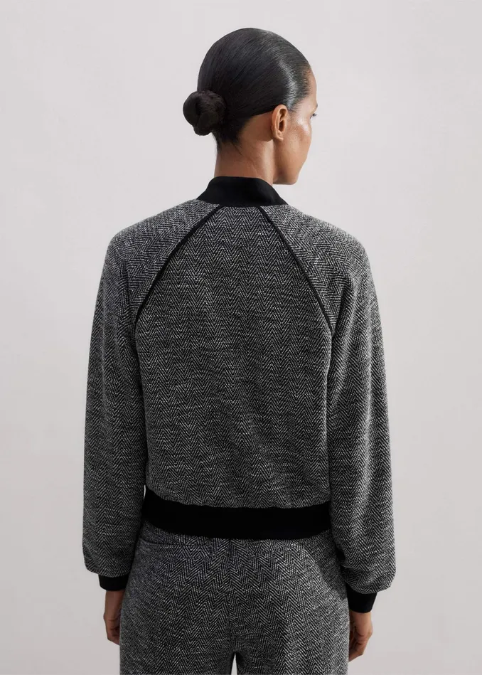 Women Herringbone Jacquard Jersey Bomber Blackwhite MEEM