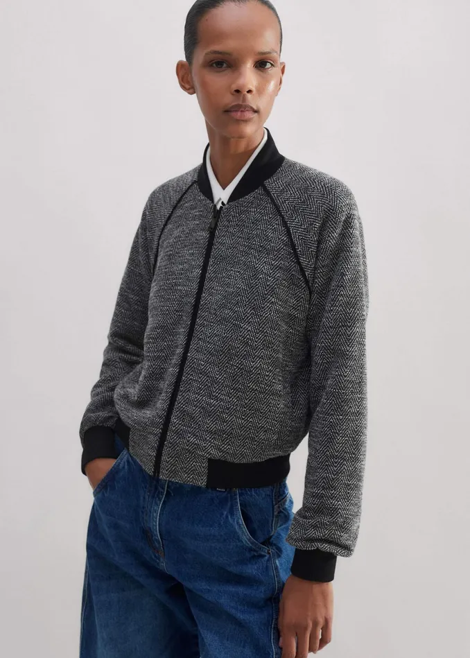 Women Herringbone Jacquard Jersey Bomber Blackwhite MEEM
