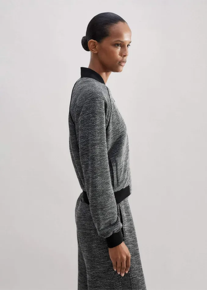 Women Herringbone Jacquard Jersey Bomber Blackwhite MEEM