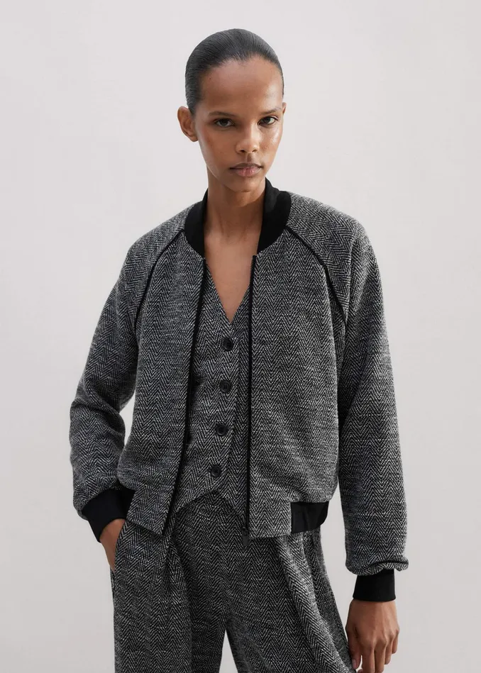 Women Herringbone Jacquard Jersey Bomber Blackwhite MEEM