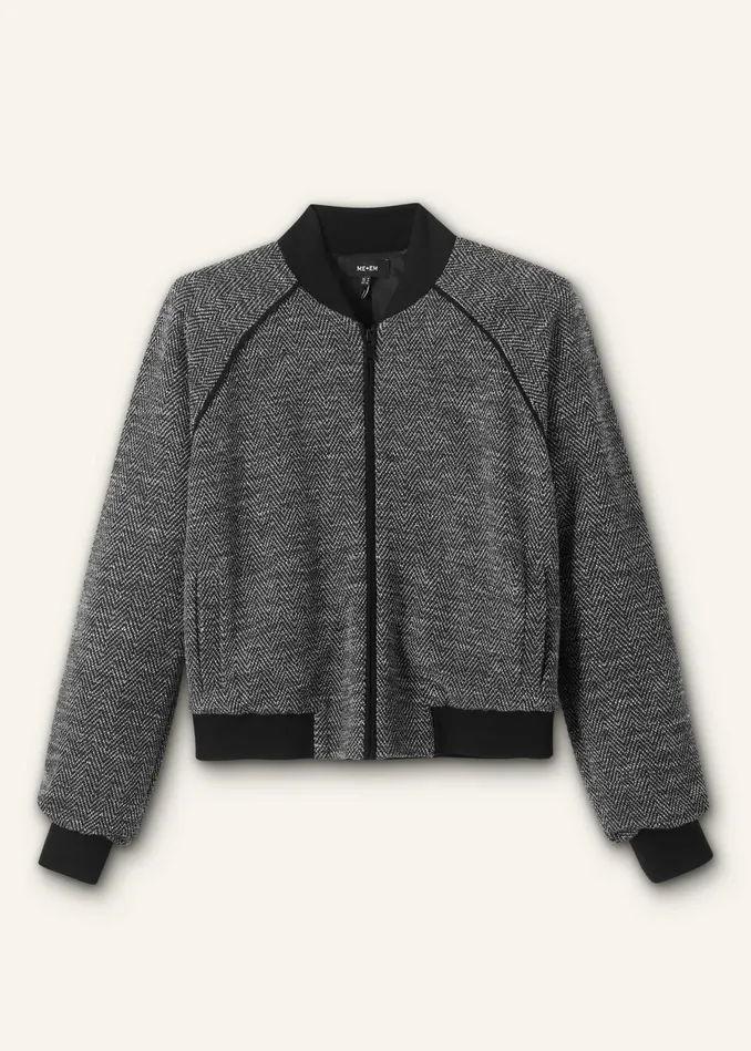 Women Herringbone Jacquard Jersey Bomber Blackwhite MEEM