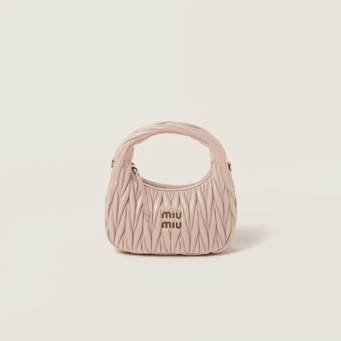 Women Hobo Bags Miu Miu Wander Matelass Nappa Leather Hobo Bag Powder Pink