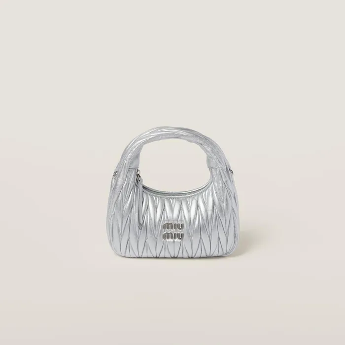Women Hobo Bags Miu Miu Wander Matelass Nappa Leather Hobo Bag Silver