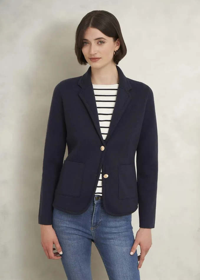 Women Holly Knitted Blazer With Wool Hobbs Navy Hobbs Coats and Jackets