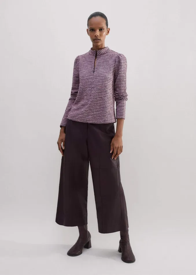 Women Houndstooth Tweed High Neck Top Pinknavyblack MEEM